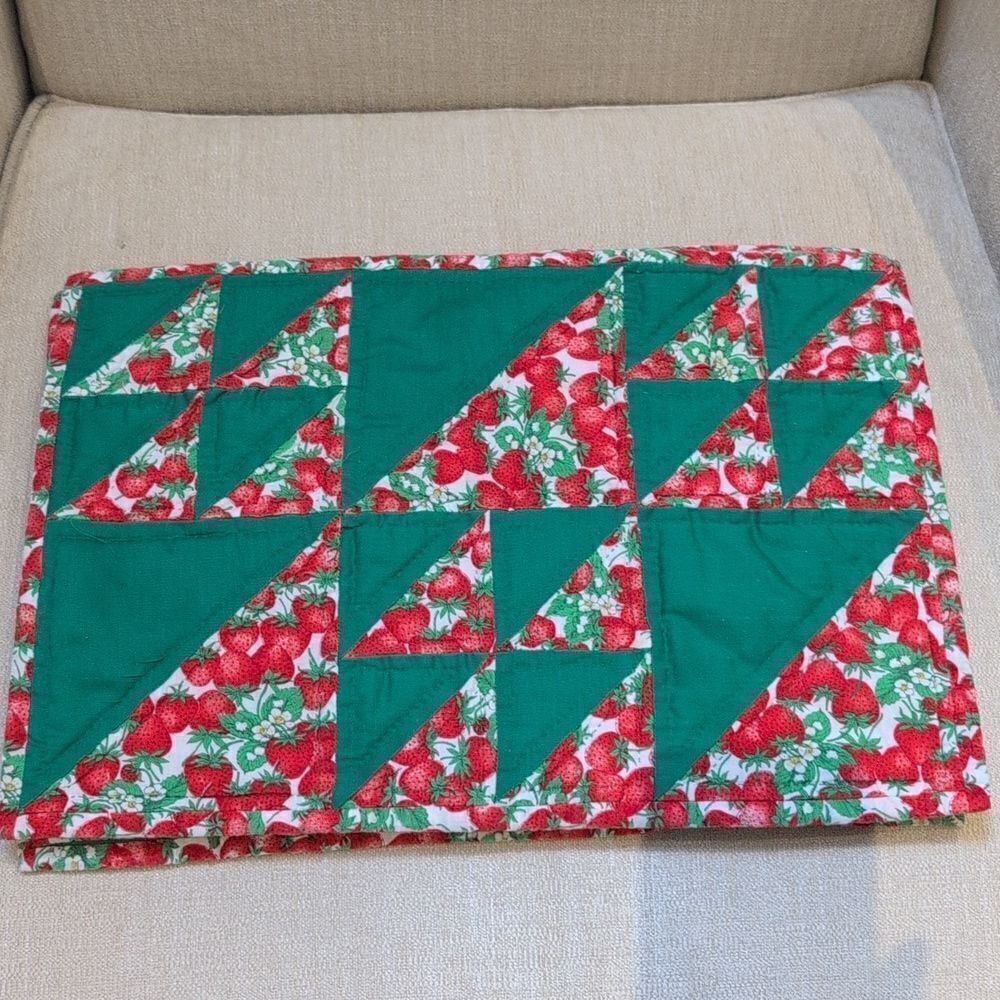 Vintage Hand Stitched Quilted Strawberry Placemats Set of 4